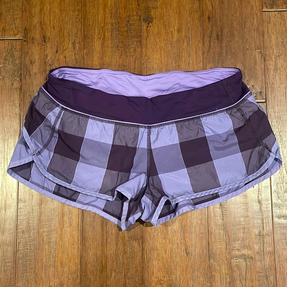 Lululemon, speed shorts, size 10, purple plaid
